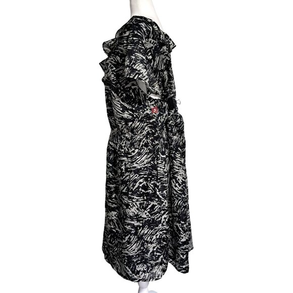 Merona Womens Black & Gray Abstract Print Ruffle Dress Size 4X Polyester Short S - Picture 8 of 13